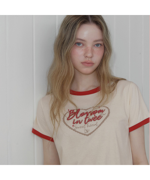 TWEE（トゥウィー）の「ヘグルハート配色リンガー半袖Tシャツ（Tシャツ/カットソー・レディース・チャコールグレー/ホワイト/ライトイエロー・FREE）」の3枚目の写真