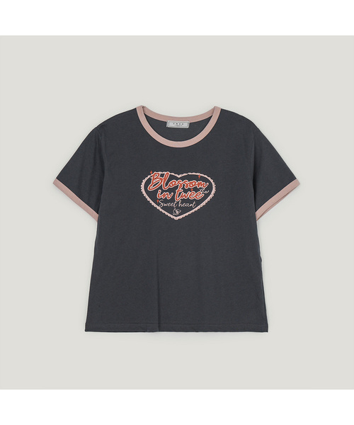 TWEE（トゥウィー）の「ヘグルハート配色リンガー半袖Tシャツ（Tシャツ/カットソー・レディース・チャコールグレー/ホワイト/ライトイエロー・FREE）」の2枚目の写真