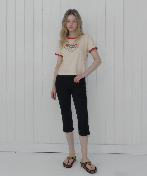TWEE（トゥウィー）の「ヘグルハート配色リンガー半袖Tシャツ（Tシャツ/カットソー・レディース・チャコールグレー/ホワイト/ライトイエロー・FREE）」の5枚目の写真