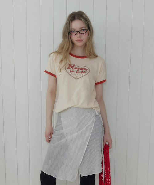 TWEE（トゥウィー）の「ヘグルハート配色リンガー半袖Tシャツ（Tシャツ/カットソー・レディース・チャコールグレー/ホワイト/ライトイエロー・FREE）」の6枚目の写真