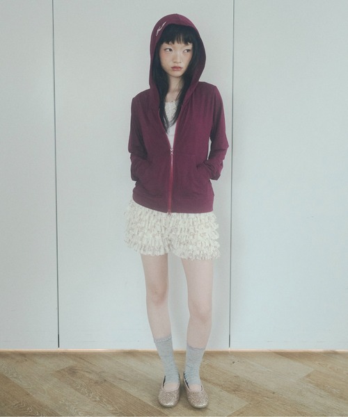 chernyy(チェルニー)の「chernyy double zip-up stretch hoodie / ダブルジップコンパクトフーディー(パーカー・レディース・グレー/ブラック/プラム・SMALL/LARGE/MEDIUM)」の13枚目の写真