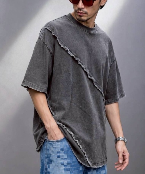 KAMINARI_TOKIO(カミナリトキオ)の「リメイクライクカットオフデザインTシャツ(Tシャツ/カットソー・レディース・ブラック/グレー・FREE)」の2枚目の写真