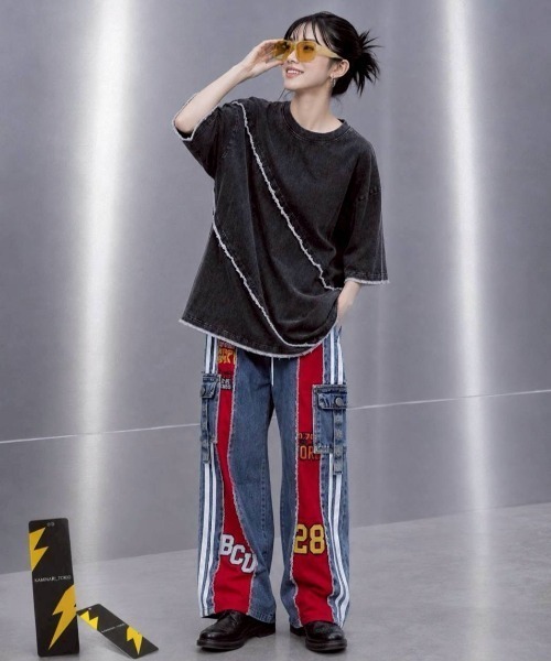 KAMINARI_TOKIO(カミナリトキオ)の「リメイクライクカットオフデザインTシャツ(Tシャツ/カットソー・レディース・ブラック/グレー・FREE)」の8枚目の写真