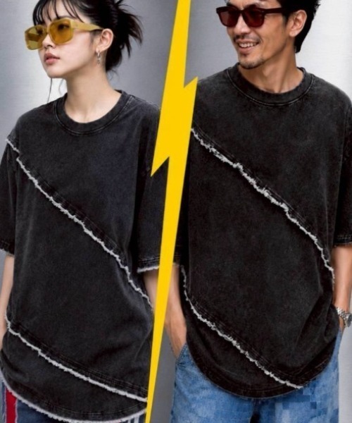 KAMINARI_TOKIO(カミナリトキオ)の「リメイクライクカットオフデザインTシャツ(Tシャツ/カットソー・レディース・ブラック/グレー・FREE)」の9枚目の写真