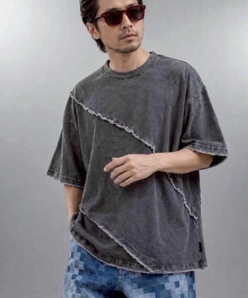 KAMINARI_TOKIO(カミナリトキオ)の「リメイクライクカットオフデザインTシャツ(Tシャツ/カットソー・レディース・ブラック/グレー・FREE)」の14枚目の写真