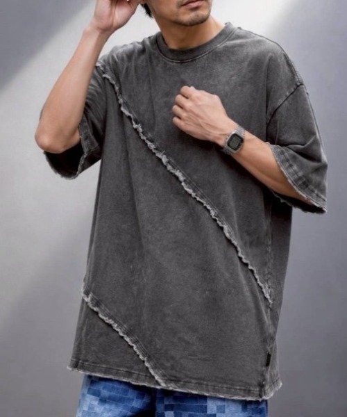 KAMINARI_TOKIO(カミナリトキオ)の「リメイクライクカットオフデザインTシャツ(Tシャツ/カットソー・レディース・ブラック/グレー・FREE)」の16枚目の写真