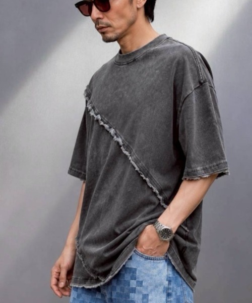KAMINARI_TOKIO(カミナリトキオ)の「リメイクライクカットオフデザインTシャツ(Tシャツ/カットソー・レディース・ブラック/グレー・FREE)」の15枚目の写真