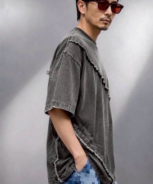 KAMINARI_TOKIO(カミナリトキオ)の「リメイクライクカットオフデザインTシャツ(Tシャツ/カットソー・レディース・ブラック/グレー・FREE)」の18枚目の写真