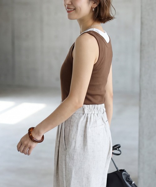 STYLE DELI(スタイルデリ)の「カップ付き内側シアーレイヤードタンク(Tシャツ/カットソー・レディース・ブラック/ホワイト/ブラウン・FREE)」の8枚目の写真