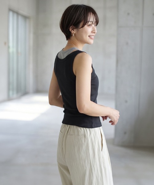STYLE DELI(スタイルデリ)の「カップ付き内側シアーレイヤードタンク(Tシャツ/カットソー・レディース・ブラック/ホワイト/ブラウン・FREE)」の11枚目の写真