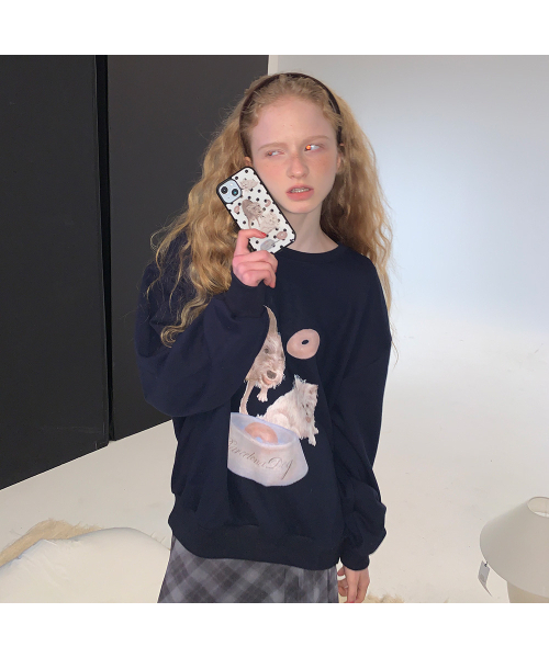 MUSEMOOD(ミューズムード)の「バルセロナ犬用スウェットシャツ(スウェット)(その他トップス・レディース・ネイビー/ライトグレー・FREE)」の4枚目の写真