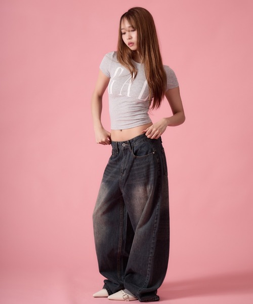 mindseeker girls(マインドシーカーガールズ)の「Big GAL Ribbed Mini T-Shirt / ビッグギャルリブミニTシャツ(Tシャツ/カットソー・レディース・ネイビー/グレー/ブラック・FREE)」の19枚目の写真