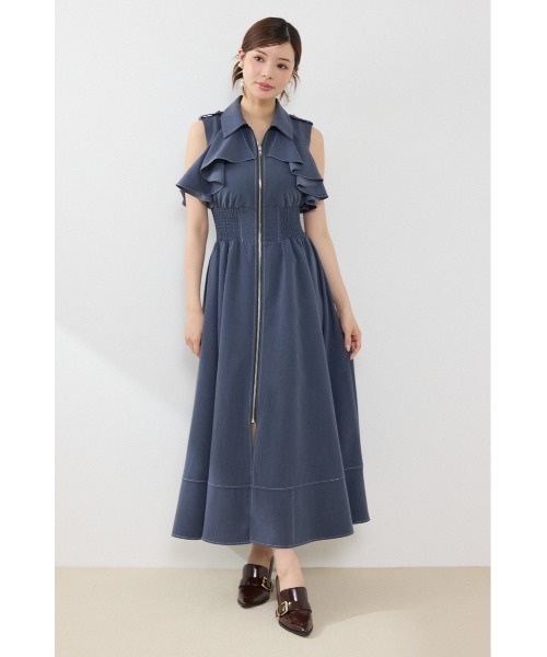 rienda(リエンダ)の「ノースリーブフリルワンピース 夏服 秋服(ワンピース・レディース・ブラック/ブルー/ベージュ系その他・SMALL/MEDIUM)」の1枚目の写真