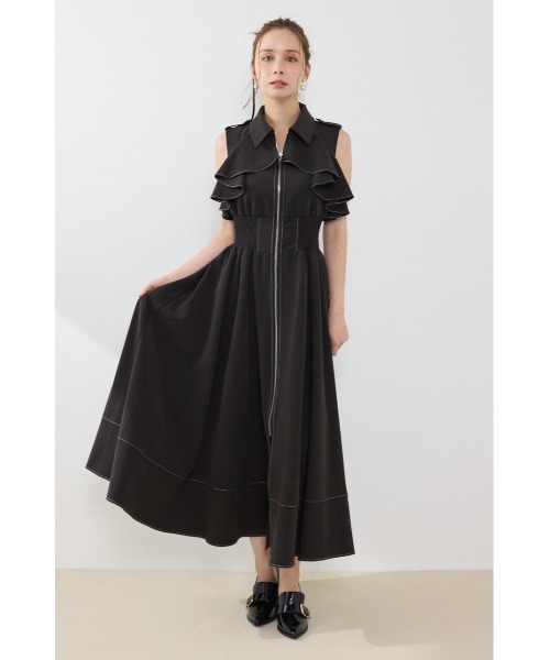 rienda(リエンダ)の「ノースリーブフリルワンピース 夏服 秋服(ワンピース・レディース・ブラック/ブルー/ベージュ系その他・SMALL/MEDIUM)」の2枚目の写真