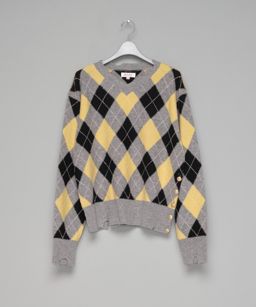 MASU(エムエーエスユー)の「【M A S U】DIAMOND SCRAPED SWEATER(ニット/セーター・メンズ・ピンク/ライトグリーン/レモンイエロー・44/46)」の3枚目の写真