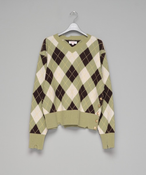 MASU(エムエーエスユー)の「【M A S U】DIAMOND SCRAPED SWEATER(ニット/セーター・メンズ・ピンク/ライトグリーン/レモンイエロー・44/46)」の2枚目の写真