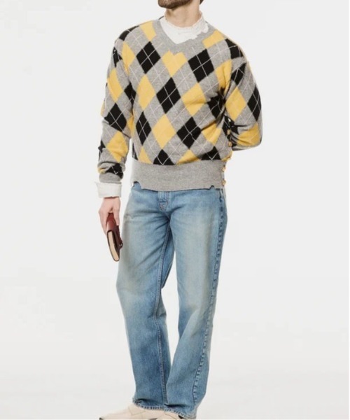 MASU(エムエーエスユー)の「【M A S U】DIAMOND SCRAPED SWEATER(ニット/セーター・メンズ・ピンク/ライトグリーン/レモンイエロー・44/46)」の8枚目の写真