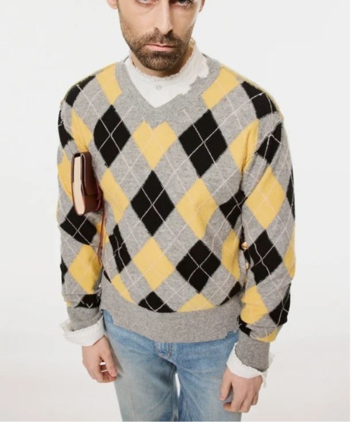 MASU(エムエーエスユー)の「【M A S U】DIAMOND SCRAPED SWEATER(ニット/セーター・メンズ・ピンク/ライトグリーン/レモンイエロー・44/46)」の7枚目の写真