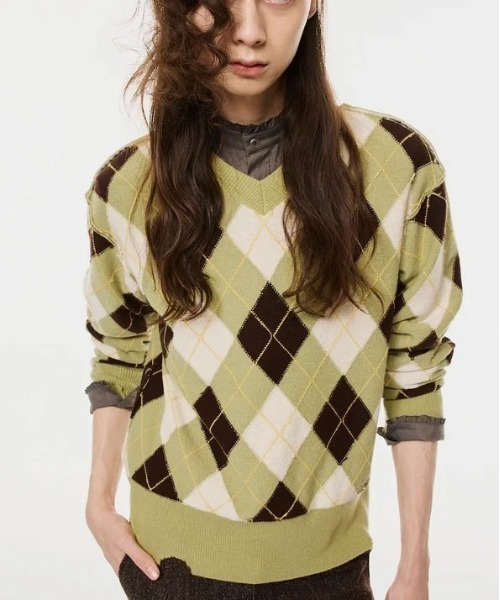 MASU(エムエーエスユー)の「【M A S U】DIAMOND SCRAPED SWEATER(ニット/セーター・メンズ・ピンク/ライトグリーン/レモンイエロー・44/46)」の4枚目の写真