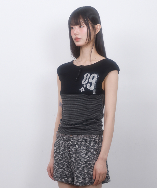 LMR(エルエムアール)の「ヘンリーネックストライプパフスリーブレスBLACK(Tシャツ/カットソー・レディース・ブラック・MEDIUM/SMALL)」の6枚目の写真