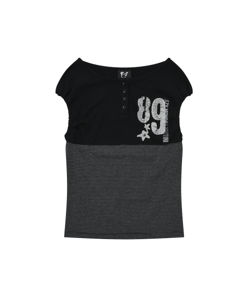 LMR(エルエムアール)の「ヘンリーネックストライプパフスリーブレスBLACK(Tシャツ/カットソー・レディース・ブラック・MEDIUM/SMALL)」の7枚目の写真