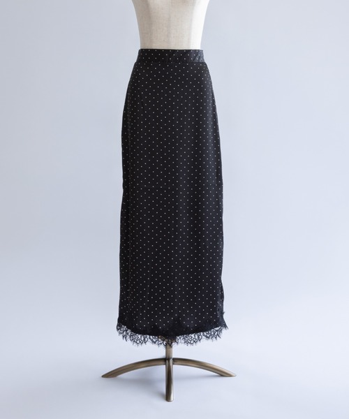 EN NEUME(エンノイム)の「Polka Dot Satin Lace Trim Skirt(スカート・レディース・アイボリー/ブラウン/ブラック/ベージュ・FREE)」の3枚目の写真