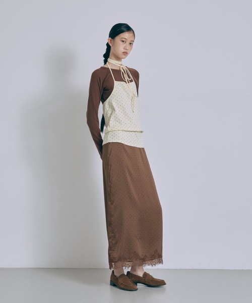 EN NEUME(エンノイム)の「Polka Dot Satin Lace Trim Skirt(スカート・レディース・アイボリー/ブラウン/ブラック/ベージュ・FREE)」の8枚目の写真