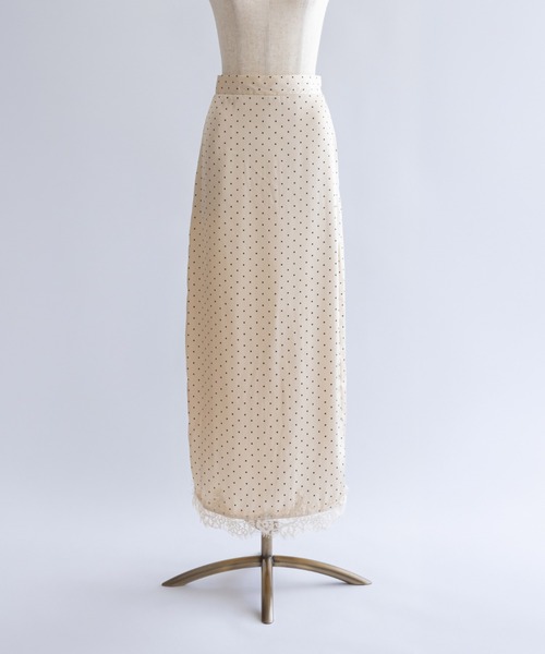 EN NEUME(エンノイム)の「Polka Dot Satin Lace Trim Skirt(スカート・レディース・アイボリー/ブラウン/ブラック/ベージュ・FREE)」の10枚目の写真
