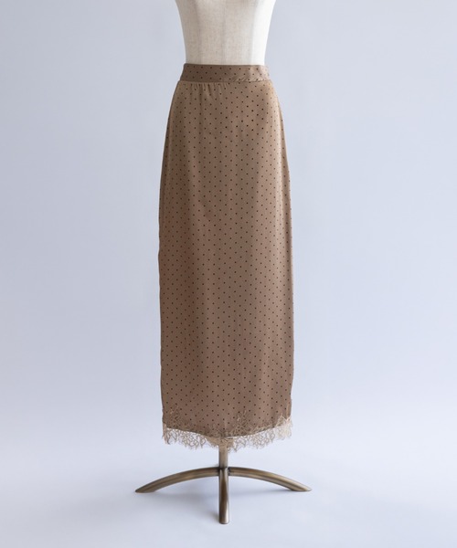 EN NEUME(エンノイム)の「Polka Dot Satin Lace Trim Skirt(スカート・レディース・アイボリー/ブラウン/ブラック/ベージュ・FREE)」の12枚目の写真