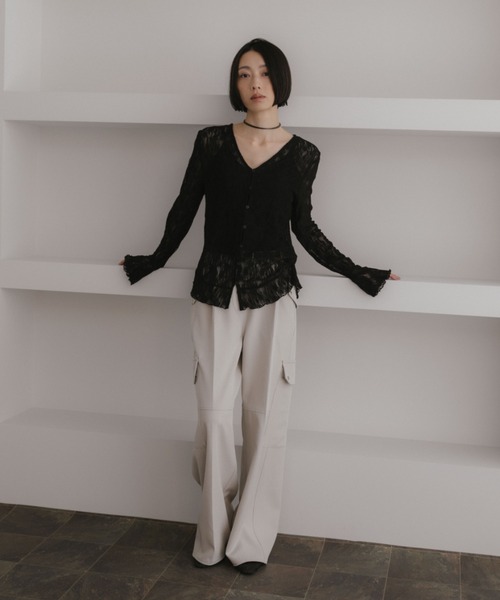 ANF.MUU(アンフムー)の「フラップポケットワイドスラックス(スラックス・レディース・ブラック/オフホワイト・FREE)」の11枚目の写真