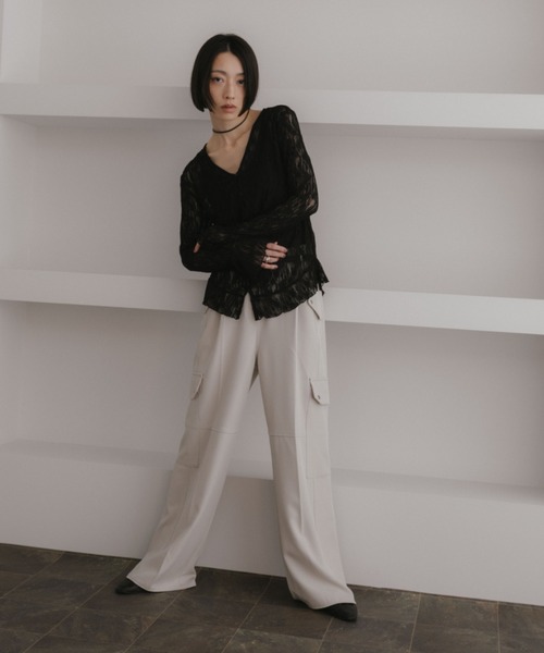 ANF.MUU(アンフムー)の「フラップポケットワイドスラックス(スラックス・レディース・ブラック/オフホワイト・FREE)」の12枚目の写真