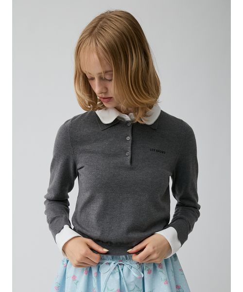 LILY BROWN(リリーブラウン)の「ラウンドカラーニットトップス(ニット/セーター・レディース・オリーブ/グレー/ピンク・F)」の7枚目の写真