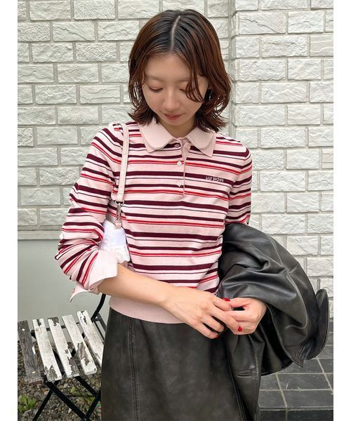 LILY BROWN(リリーブラウン)の「ラウンドカラーニットトップス(ニット/セーター・レディース・オリーブ/グレー/ピンク・F)」の3枚目の写真