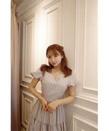 Gingham Check Heart Neck Tiered Dress