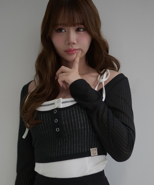 M DOLLY(エムドリー)の「*M DOLLY original* Trim nina set tops / トリムニナセットトップス(その他トップス・レディース・ブラック/ベージュ・FREE)」の6枚目の写真
