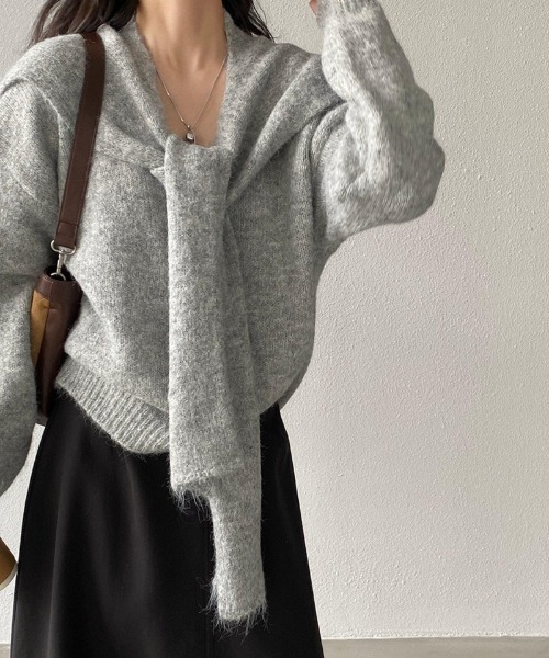 Ritzy（リッツィー）の「2WAY取り外しストール付きVネックニット 2026AW（ニット/セーター・レディース・ブラック/ベージュ/パープル/グレー/アイボリー/モカ・FREE）」の3枚目の写真