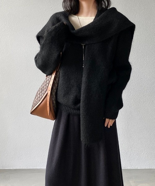 Ritzy（リッツィー）の「2WAY取り外しストール付きVネックニット 2026AW（ニット/セーター・レディース・ブラック/ベージュ/パープル/グレー/アイボリー/モカ・FREE）」の2枚目の写真