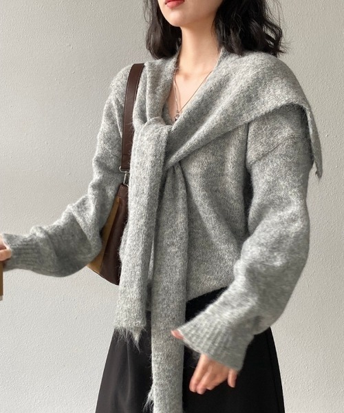 Ritzy（リッツィー）の「2WAY取り外しストール付きVネックニット 2026AW（ニット/セーター・レディース・ブラック/ベージュ/パープル/グレー/アイボリー/モカ・FREE）」の10枚目の写真