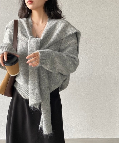 Ritzy（リッツィー）の「2WAY取り外しストール付きVネックニット 2026AW（ニット/セーター・レディース・ブラック/ベージュ/パープル/グレー/アイボリー/モカ・FREE）」の9枚目の写真