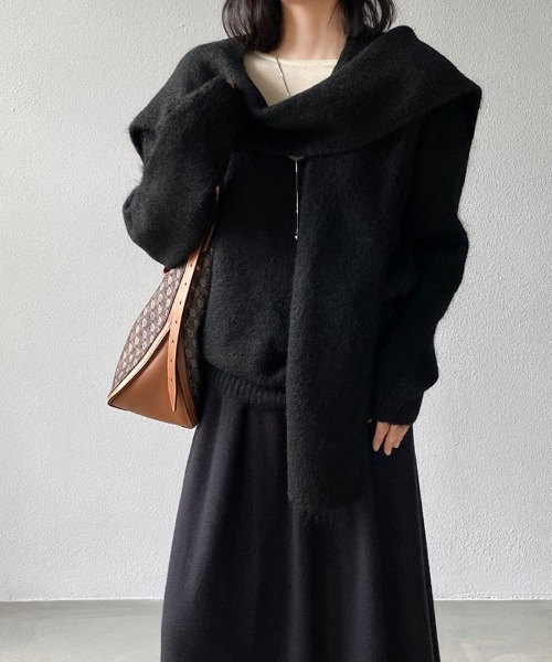 Ritzy（リッツィー）の「2WAY取り外しストール付きVネックニット 2026AW（ニット/セーター・レディース・ブラック/ベージュ/パープル/グレー/アイボリー/モカ・FREE）」の21枚目の写真