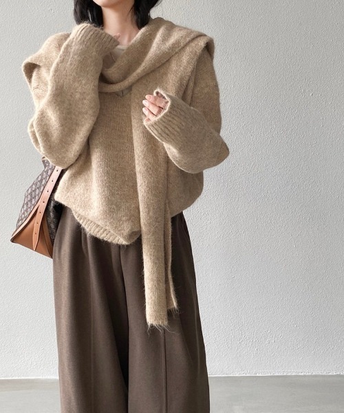 Ritzy（リッツィー）の「2WAY取り外しストール付きVネックニット 2026AW（ニット/セーター・レディース・ブラック/ベージュ/パープル/グレー/アイボリー/モカ・FREE）」の19枚目の写真