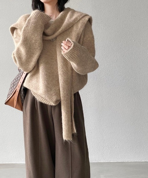 Ritzy（リッツィー）の「2WAY取り外しストール付きVネックニット 2026AW（ニット/セーター・レディース・ブラック/ベージュ/パープル/グレー/アイボリー/モカ・FREE）」の18枚目の写真