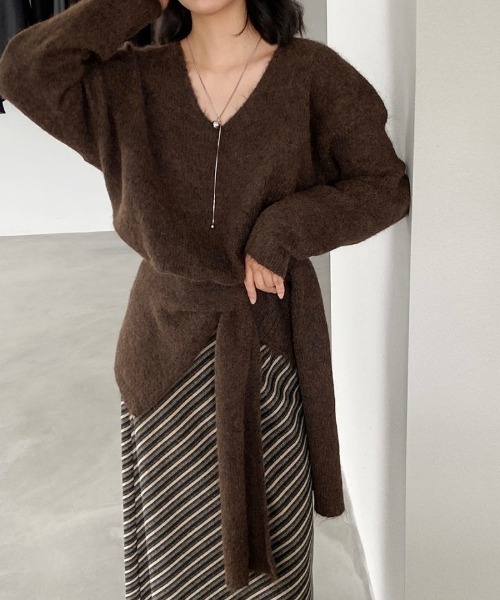Ritzy（リッツィー）の「2WAY取り外しストール付きVネックニット 2026AW（ニット/セーター・レディース・ブラック/ベージュ/パープル/グレー/アイボリー/モカ・FREE）」の14枚目の写真