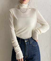 ハイネック 長袖 シアートップス ロングTシャツ