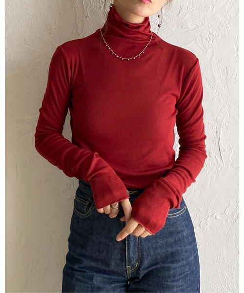 She's Closet(シーズクローゼット)の「ハイネック 長袖 シアートップス ロングTシャツ(Tシャツ/カットソー・レディース・ネイビー/ホワイト/ブラック/ブラウン/グレイッシュベージュ/ライトグレー/チャコールグレー/レッド・FREE)」の10枚目の写真