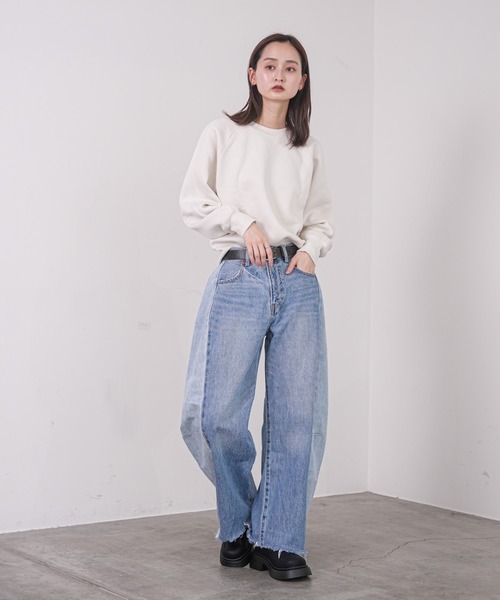 Bulue.（ブルー）の「厚底リブニットミドルブーツ 異素材MIX シボ合皮 スクエアトゥ ソックスブーツ（ブーツ・レディース・ブラック/ダークブラウン・39/37/40/38）」の21枚目の写真