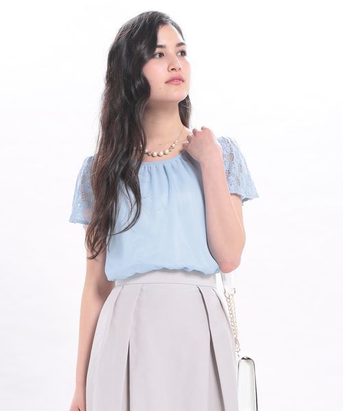 ROPE' PICNIC(ロペピクニック)の「レースドッキングシフォンブラウス(シャツ/ブラウス・レディース・ベージュ/ネイビー/ブルー系その他/ホワイト/ブラック・36/38)」の5枚目の写真