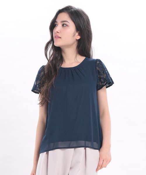 ROPE' PICNIC(ロペピクニック)の「レースドッキングシフォンブラウス(シャツ/ブラウス・レディース・ベージュ/ネイビー/ブルー系その他/ホワイト/ブラック・36/38)」の4枚目の写真