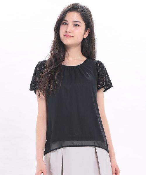 ROPE' PICNIC(ロペピクニック)の「レースドッキングシフォンブラウス(シャツ/ブラウス・レディース・ベージュ/ネイビー/ブルー系その他/ホワイト/ブラック・36/38)」の2枚目の写真