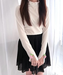 merrylatte | フリルハイネック メロウ 長袖カットソー さくらんぼモチーフ トップス(Tシャツ/カットソー)